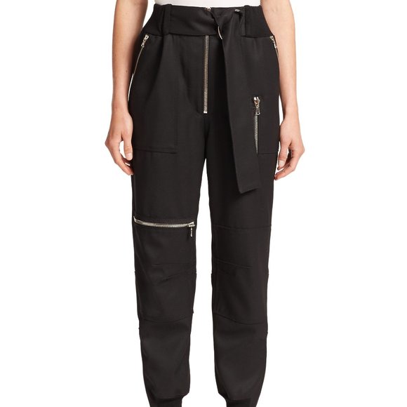 3.1 Phillip Lim black zipper gabardine wool flight cargo jogger pants, 00, 0, 2 - Picture 1 of 7
